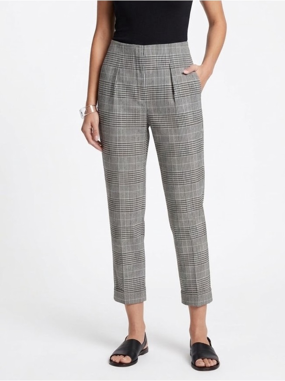Roland Mouret Glen Plaid Virgin Wool Cropped Trouser Pants Pleat Front Sz 8